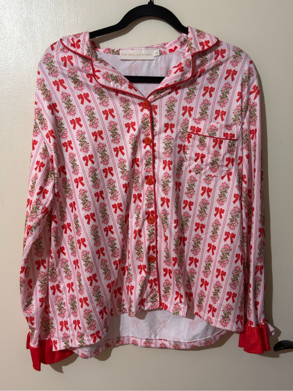 The Sleeping Effect Pink & Red Floral Bow-Print Pajama Top